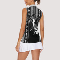 Mabuhay Philippines Festival Women Sleeveless Polo Shirt Filipino Map Black White Igorot Pattern LT14 - Polynesian Pride