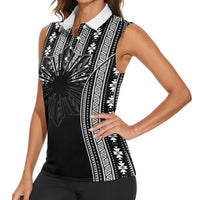 Mabuhay Philippines Festival Women Sleeveless Polo Shirt Filipino Map Black White Igorot Pattern LT14 - Polynesian Pride