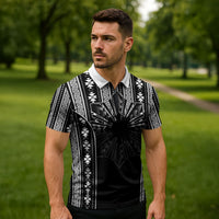 Mabuhay Philippines Festival Zipper Polo Shirt Filipino Map Black White Igorot Pattern LT14 - Polynesian Pride