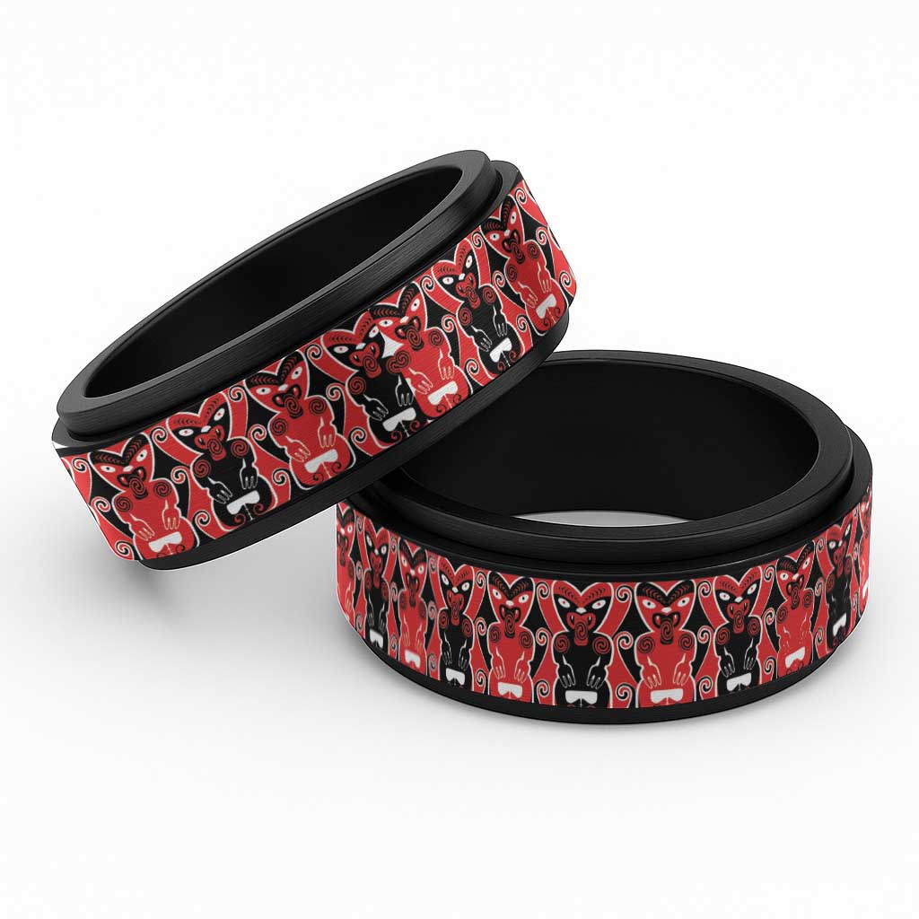 New Zealand Hei Tiki Motif Spinner Ring - Polynesian Pride