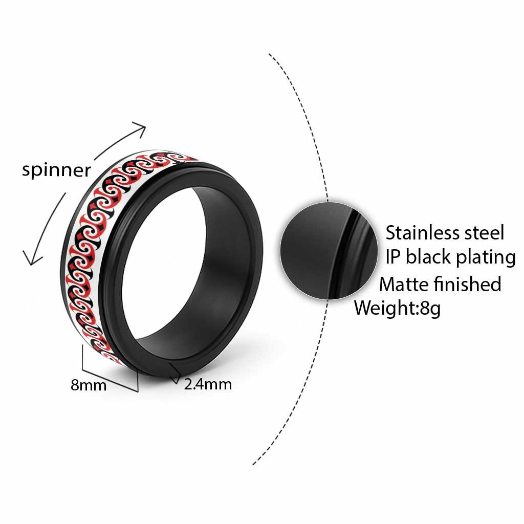 New Zealand Ngutu Kaka Kowhaiwhai Motif Spinner Ring - Polynesian Pride