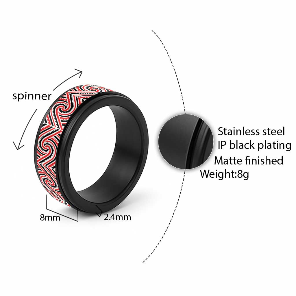 New Zealand Maori Maui Koru Kowhaiwhai Motif Spinner Ring - Polynesian Pride