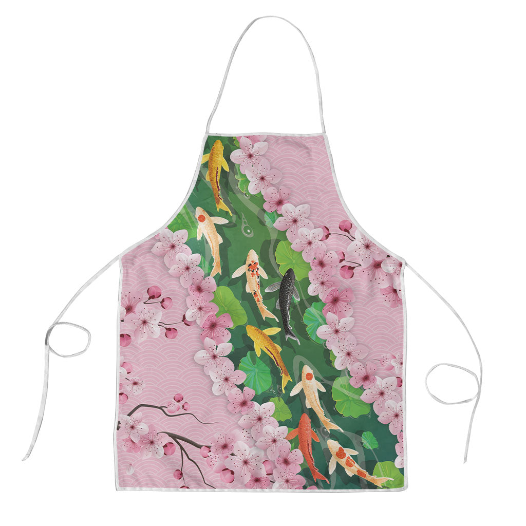 Koi Fish Sakura Japan Apron Eternal Flow Cherry Blossom Seigaiha Pattern LT14 Pink - Polynesian Pride