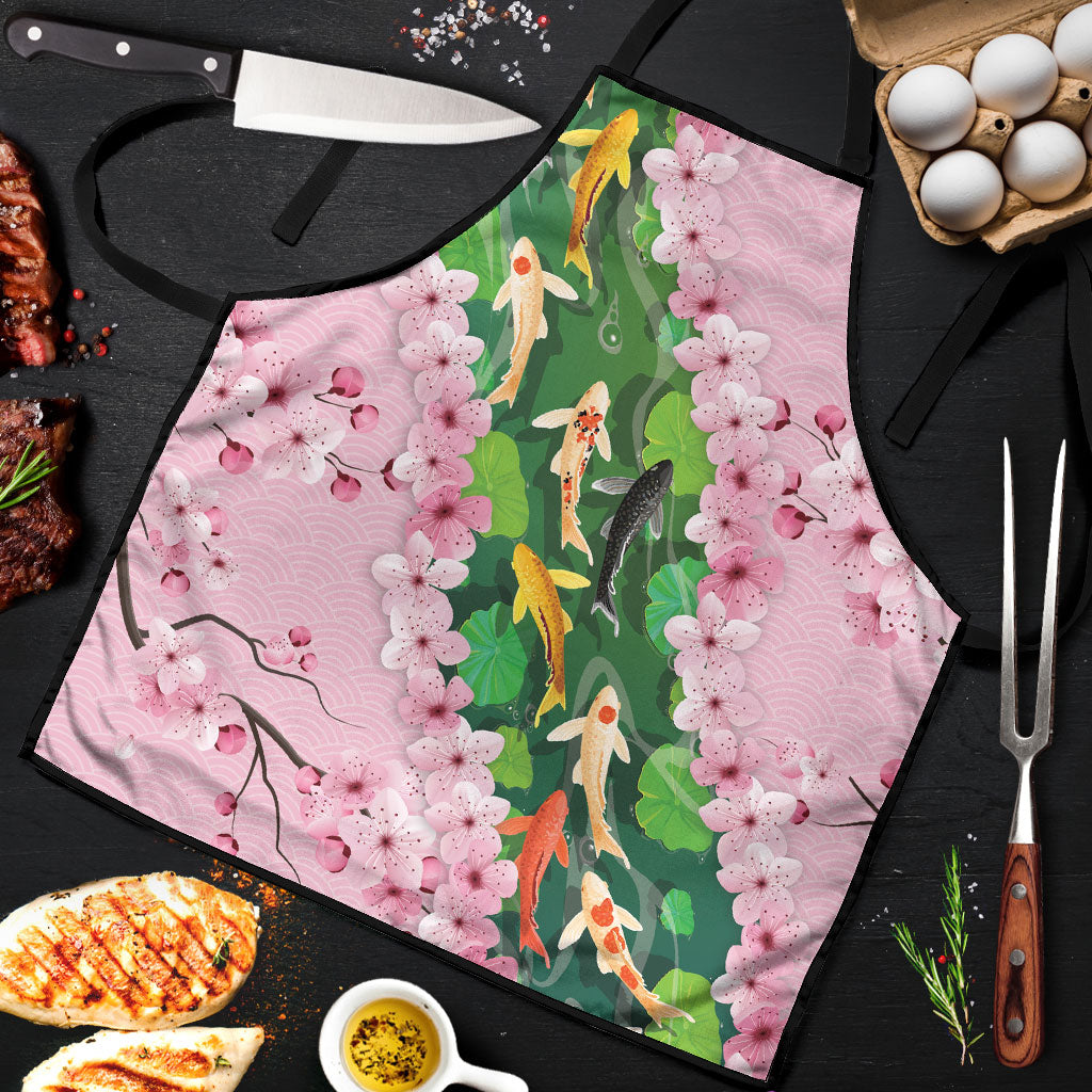 Koi Fish Sakura Japan Apron Eternal Flow Cherry Blossom Seigaiha Pattern LT14 Pink - Polynesian Pride