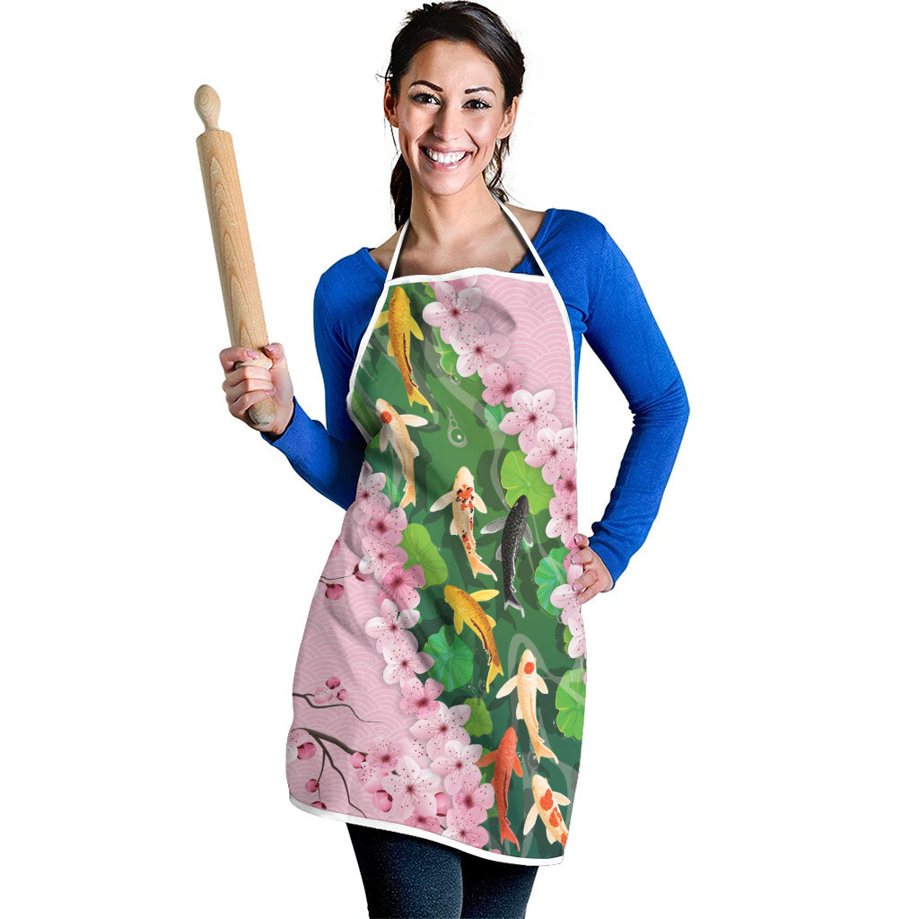 Koi Fish Sakura Japan Apron Eternal Flow Cherry Blossom Seigaiha Pattern LT14 - Polynesian Pride