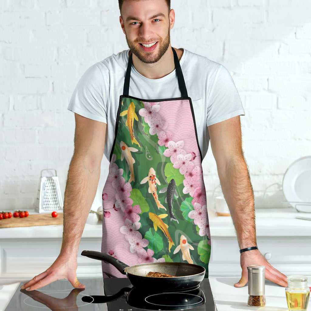 Koi Fish Sakura Japan Apron Eternal Flow Cherry Blossom Seigaiha Pattern LT14 - Polynesian Pride