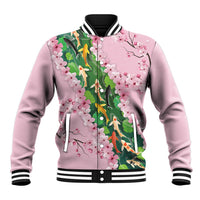 Koi Fish Sakura Japan Baseball Jacket Eternal Flow Cherry Blossom Seigaiha Pattern