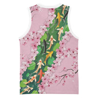 Koi Fish Sakura Japan Basketball Jersey Eternal Flow Cherry Blossom Seigaiha Pattern LT14 - Polynesian Pride