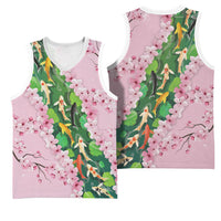 Koi Fish Sakura Japan Basketball Jersey Eternal Flow Cherry Blossom Seigaiha Pattern LT14 - Polynesian Pride