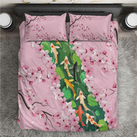 Koi Fish Sakura Japan Bedding Set Eternal Flow Cherry Blossom Seigaiha Pattern