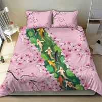 Koi Fish Sakura Japan Bedding Set Eternal Flow Cherry Blossom Seigaiha Pattern
