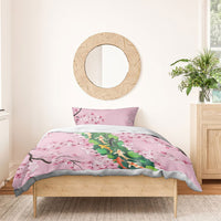 Koi Fish Sakura Japan Bedding Set Eternal Flow Cherry Blossom Seigaiha Pattern