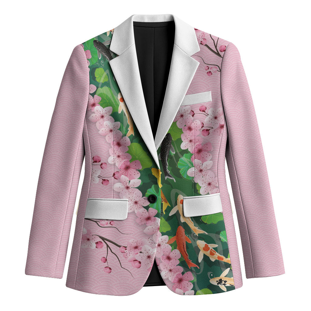 Koi Fish Sakura Japan Blazer Eternal Flow Cherry Blossom Seigaiha Pattern LT14 Unisex Pink - Polynesian Pride