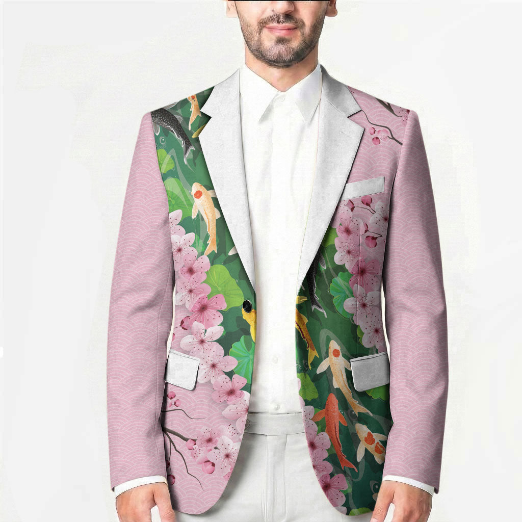 Koi Fish Sakura Japan Blazer Eternal Flow Cherry Blossom Seigaiha Pattern LT14 - Polynesian Pride