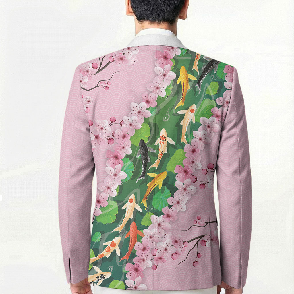 Koi Fish Sakura Japan Blazer Eternal Flow Cherry Blossom Seigaiha Pattern LT14 - Polynesian Pride