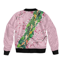 Koi Fish Sakura Japan Bomber Jacket Eternal Flow Cherry Blossom Seigaiha Pattern