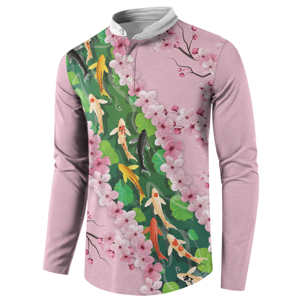 Koi Fish Sakura Japan Button Sweatshirt Eternal Flow Cherry Blossom Seigaiha Pattern LT14 - Polynesian Pride