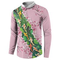 Koi Fish Sakura Japan Button Sweatshirt Eternal Flow Cherry Blossom Seigaiha Pattern LT14 - Polynesian Pride