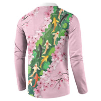 Koi Fish Sakura Japan Button Sweatshirt Eternal Flow Cherry Blossom Seigaiha Pattern LT14 - Polynesian Pride