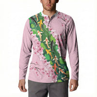 Koi Fish Sakura Japan Button Sweatshirt Eternal Flow Cherry Blossom Seigaiha Pattern LT14 - Polynesian Pride