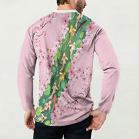 Koi Fish Sakura Japan Button Sweatshirt Eternal Flow Cherry Blossom Seigaiha Pattern LT14 - Polynesian Pride