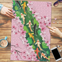 Koi Fish Sakura Japan Puzzle Eternal Flow Cherry Blossom Seigaiha Pattern LT14 Pink - Polynesian Pride