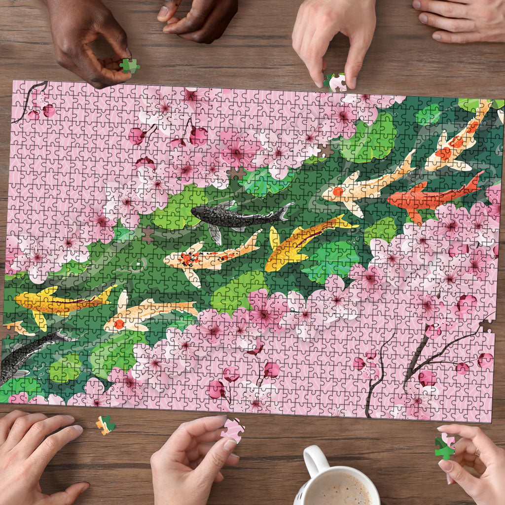Koi Fish Sakura Japan Puzzle Eternal Flow Cherry Blossom Seigaiha Pattern LT14 - Polynesian Pride