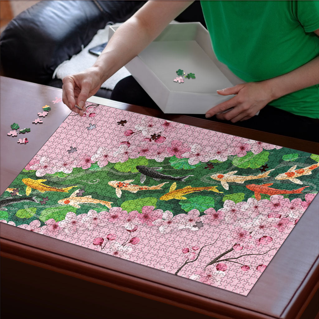 Koi Fish Sakura Japan Puzzle Eternal Flow Cherry Blossom Seigaiha Pattern LT14 - Polynesian Pride