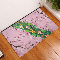 Koi Fish Sakura Japan Rubber Doormat Eternal Flow Cherry Blossom Seigaiha Pattern