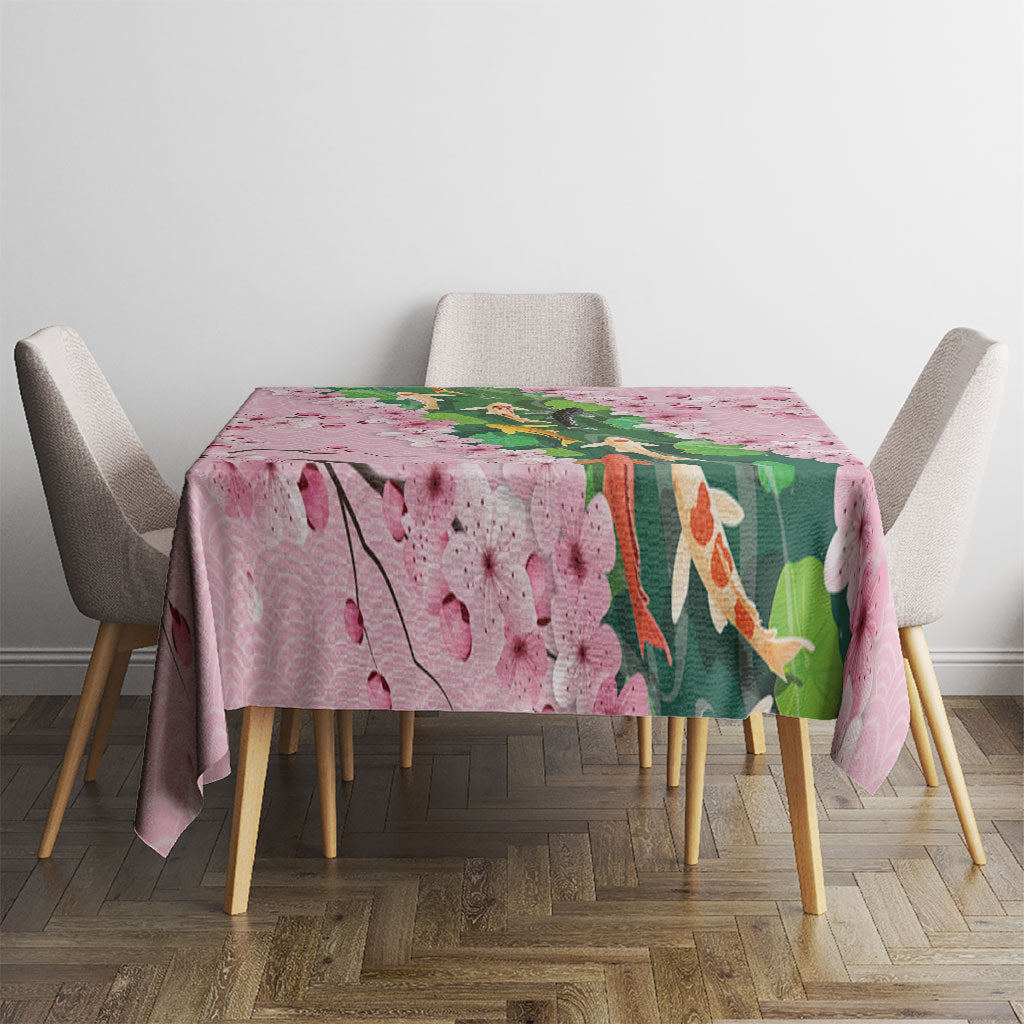 Koi Fish Sakura Japan Tablecloth Eternal Flow Cherry Blossom Seigaiha Pattern