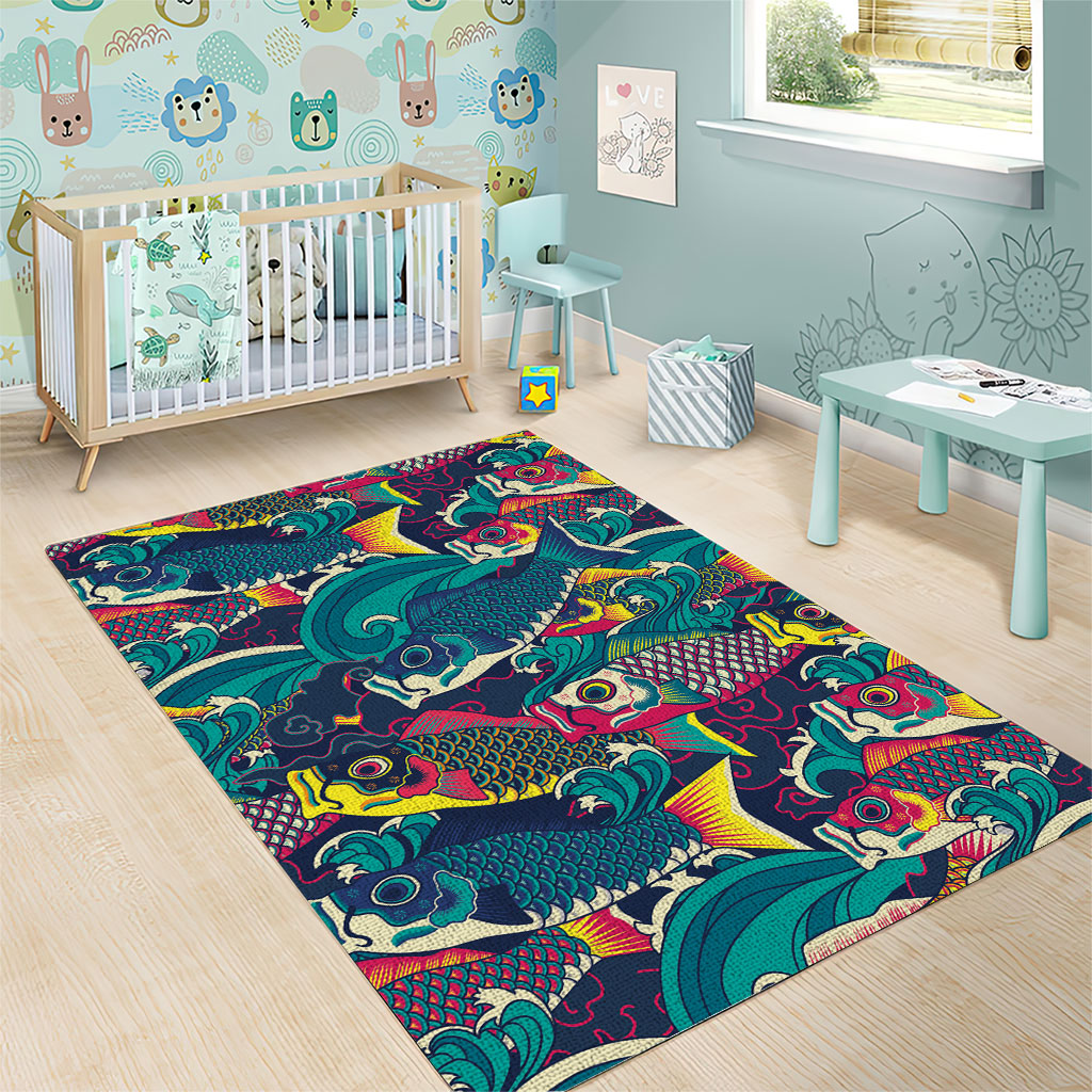 Japan Koinobori Area Rug Japanese Koi Flag Waves Pattern