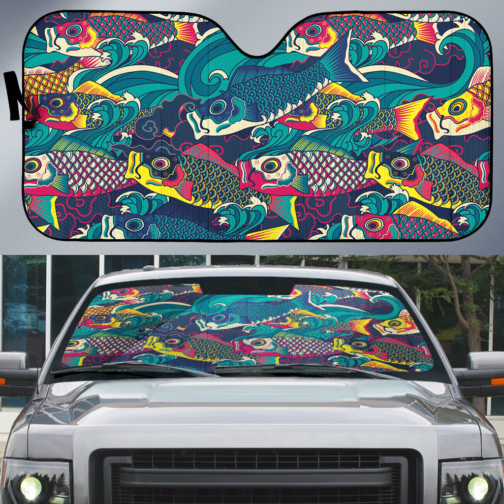 Japan Koinobori Auto Sun Shade Japanese Koi Flag Waves Pattern