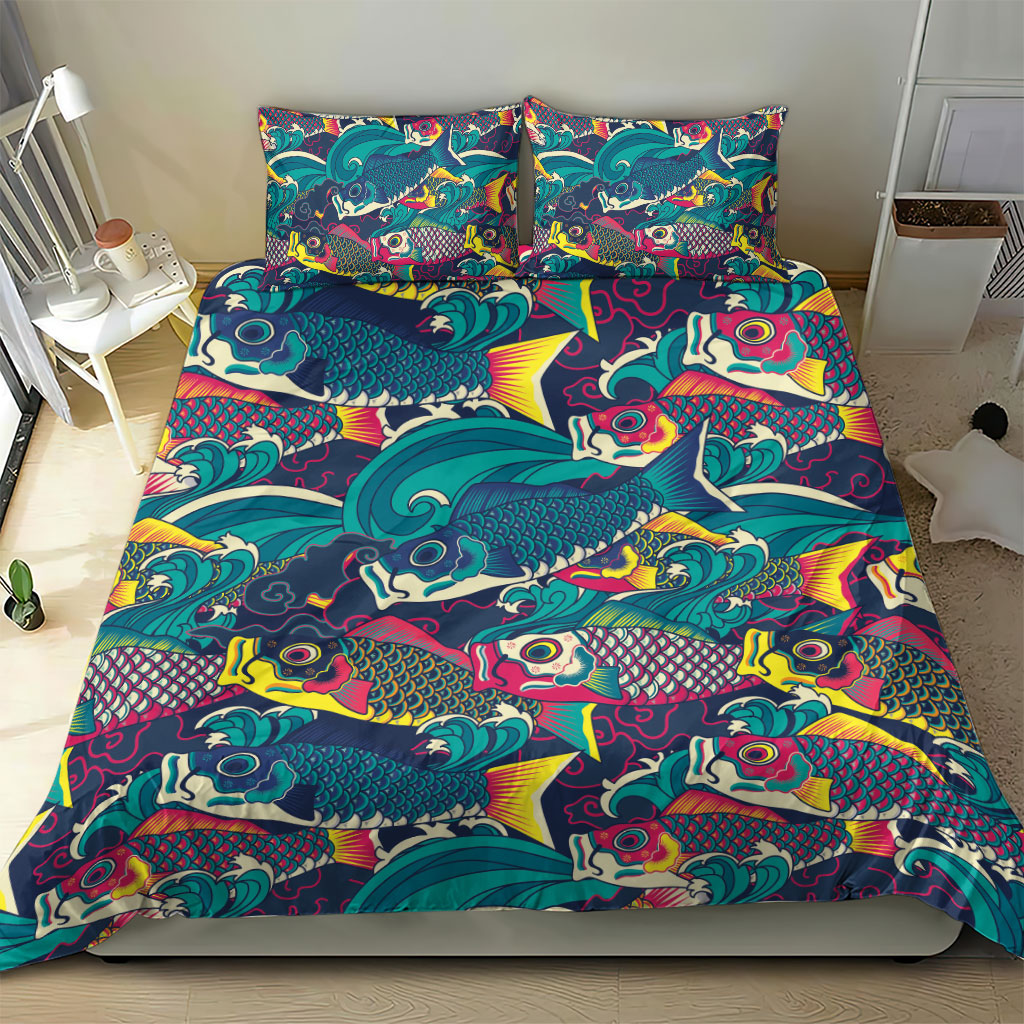 Japan Koinobori Bedding Set Japanese Koi Flag Waves Pattern