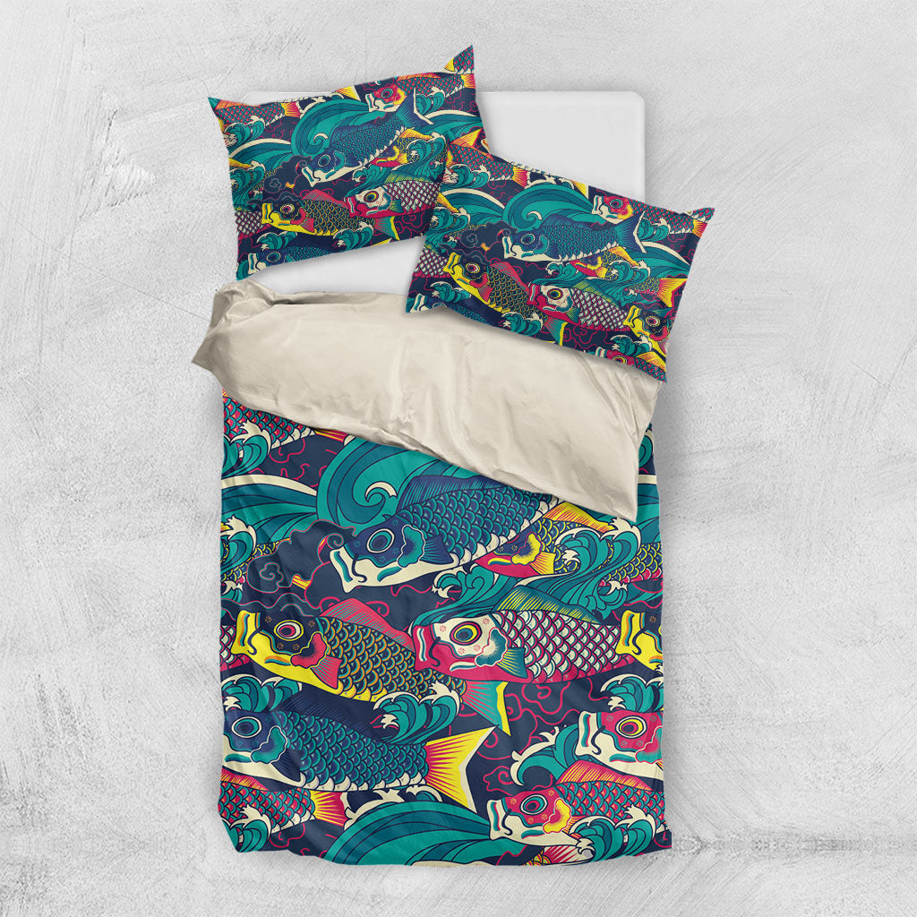 Japan Koinobori Bedding Set Japanese Koi Flag Waves Pattern
