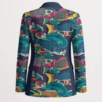 Japan Koinobori Blazer Japanese Koi Flag Waves Pattern