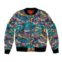 Japan Koinobori Bomber Jacket Japanese Koi Flag Waves Pattern