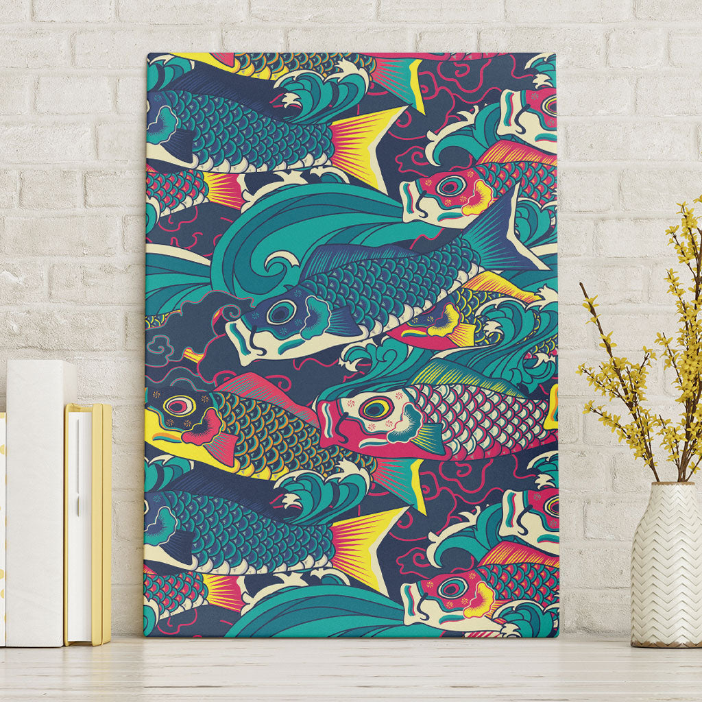 Japan Koinobori Canvas Wall Art Japanese Koi Flag Waves Pattern LT14 Without Frame Blue - Polynesian Pride