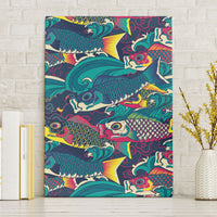 Japan Koinobori Canvas Wall Art Japanese Koi Flag Waves Pattern LT14 Without Frame Blue - Polynesian Pride