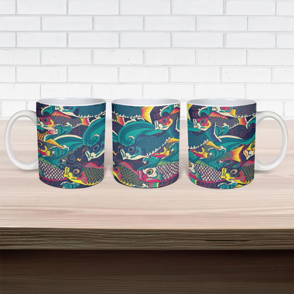 Japan Koinobori Ceramic Mug Japanese Koi Flag Waves Pattern