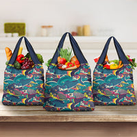 Japan Koinobori Grocery Bag Japanese Koi Flag Waves Pattern LT14 3-pack One Size Blue - Polynesian Pride