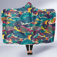 Japan Koinobori Hooded Blanket Japanese Koi Flag Waves Pattern LT14 One Size Blue - Polynesian Pride