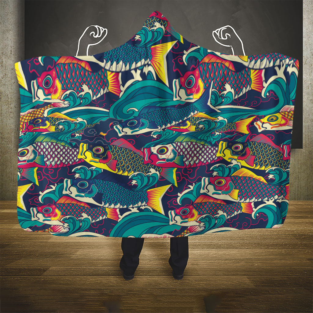 Japan Koinobori Hooded Blanket Japanese Koi Flag Waves Pattern LT14 - Polynesian Pride