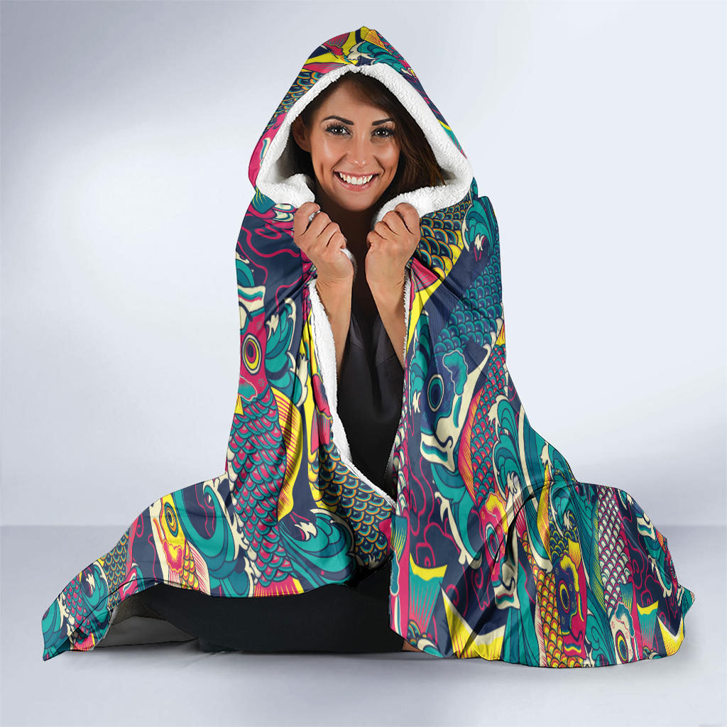 Japan Koinobori Hooded Blanket Japanese Koi Flag Waves Pattern LT14 - Polynesian Pride