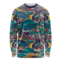 Japan Koinobori Long Sleeve Shirt Japanese Koi Flag Waves Pattern LT14 Unisex Blue - Polynesian Pride