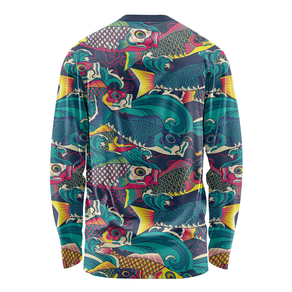 Japan Koinobori Long Sleeve Shirt Japanese Koi Flag Waves Pattern LT14 - Polynesian Pride