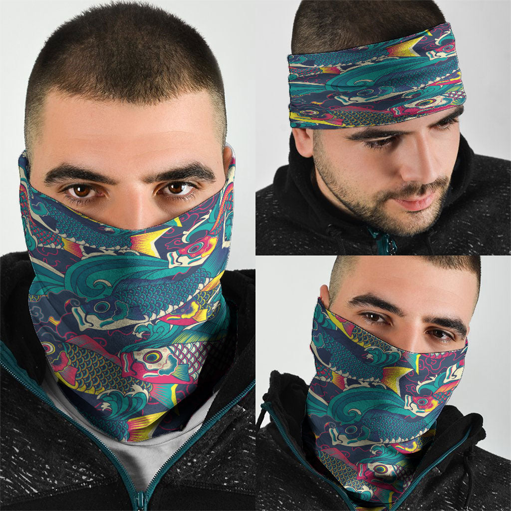 Japan Koinobori Neck Gaiter Japanese Koi Flag Waves Pattern