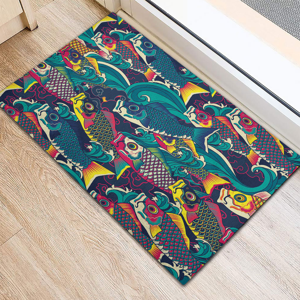 Japan Koinobori Rubber Doormat Japanese Koi Flag Waves Pattern