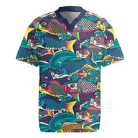 Japan Koinobori Rugby Jersey Japanese Koi Flag Waves Pattern LT14 Blue - Polynesian Pride