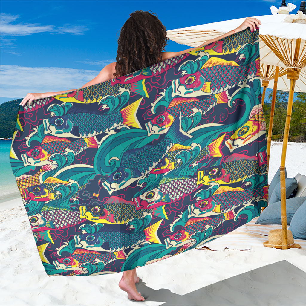 Japan Koinobori Sarong Japanese Koi Flag Waves Pattern
