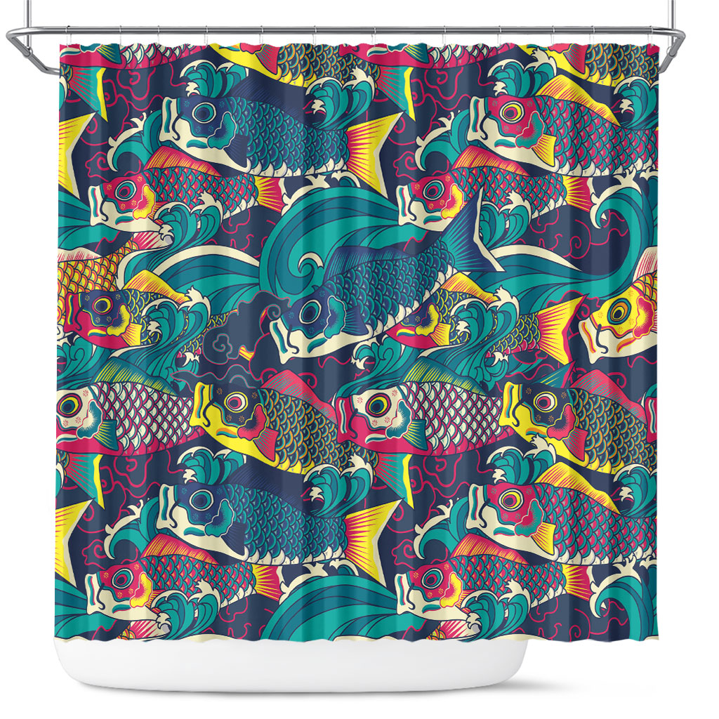 Japan Koinobori Shower Curtain Japanese Koi Flag Waves Pattern LT14 Blue - Polynesian Pride